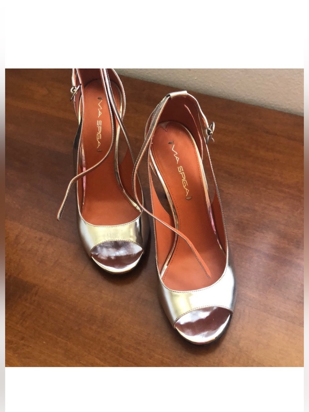 Via Spiga Metallic Silver Leather Heels